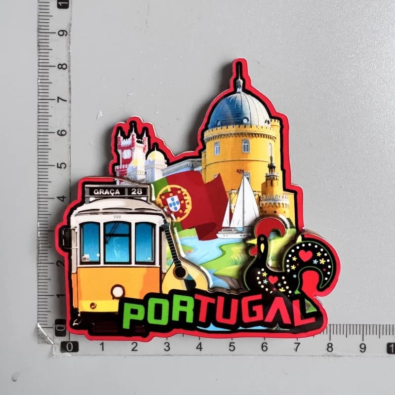 Aimants de réfrigérateur souvenirs du Portugal : Porto, Lisbonne, tram, coq, bateau, ville, ruelle d
