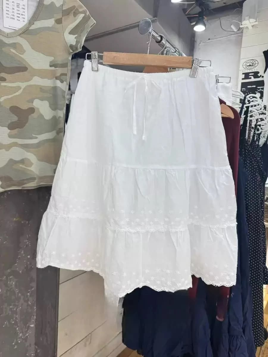 Jupes Maxi brodées de fleurs blanches pour femmes, nouvelle collection, garniture en dentelle de cot