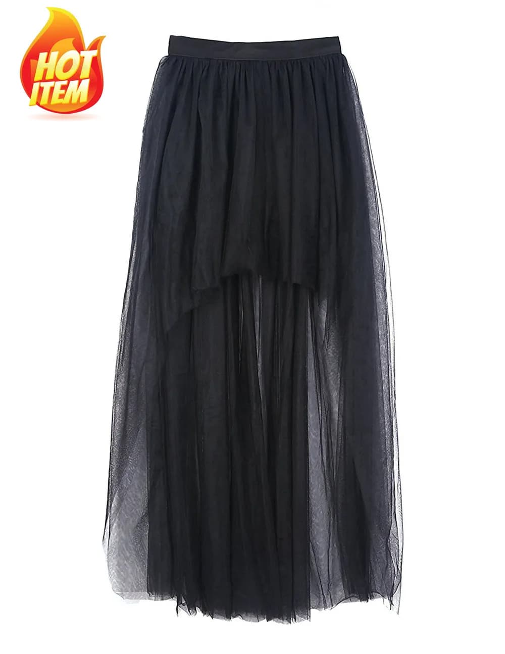 MisShow Hi-Lo gothique Punk Tutu jupe doux Tulle taille élastique haute basse maille Net Halloween C