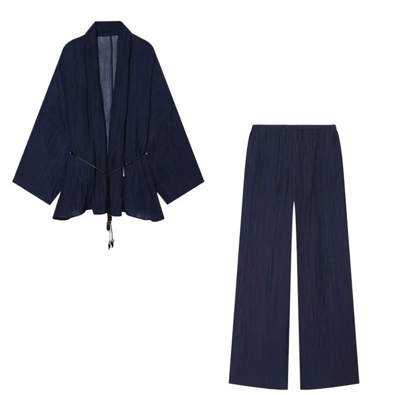 Nouvel ensemble décontracté pour femme été 2026 : veste cardigan ample à manches longues bleu marine
