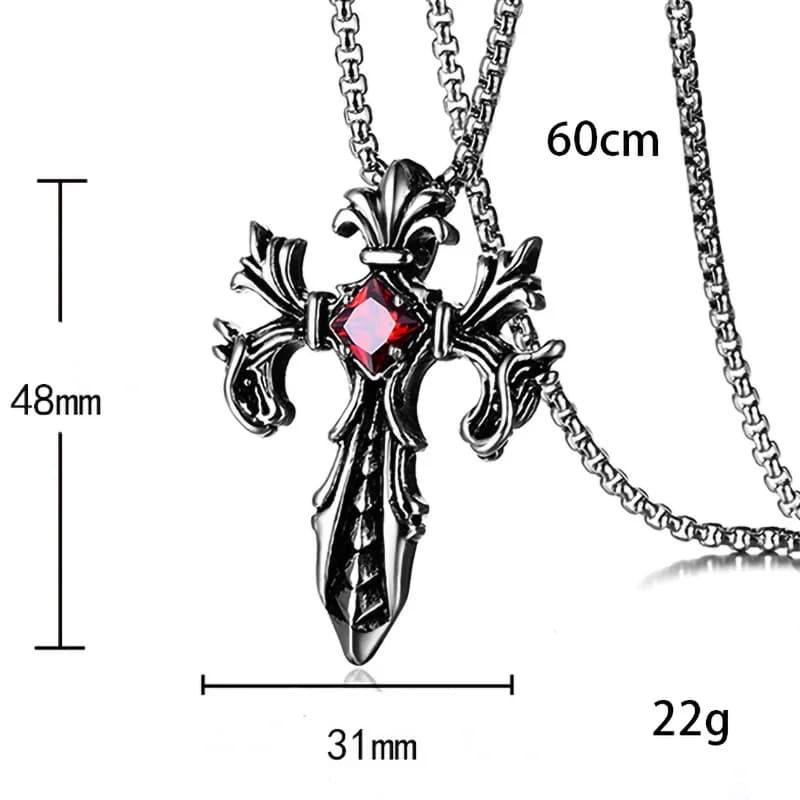 Collier pendentif croix en pierre rouge style gothique HNSP, bijoux vintage gothiques, accessoires c
