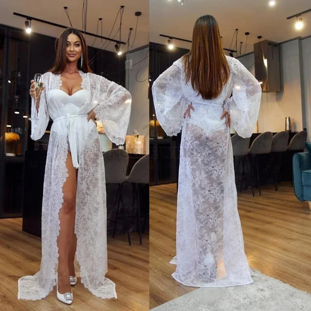 Robe de mariée en dentelle à manches longues pour femmes, robes de lune de miel pour patients, veste