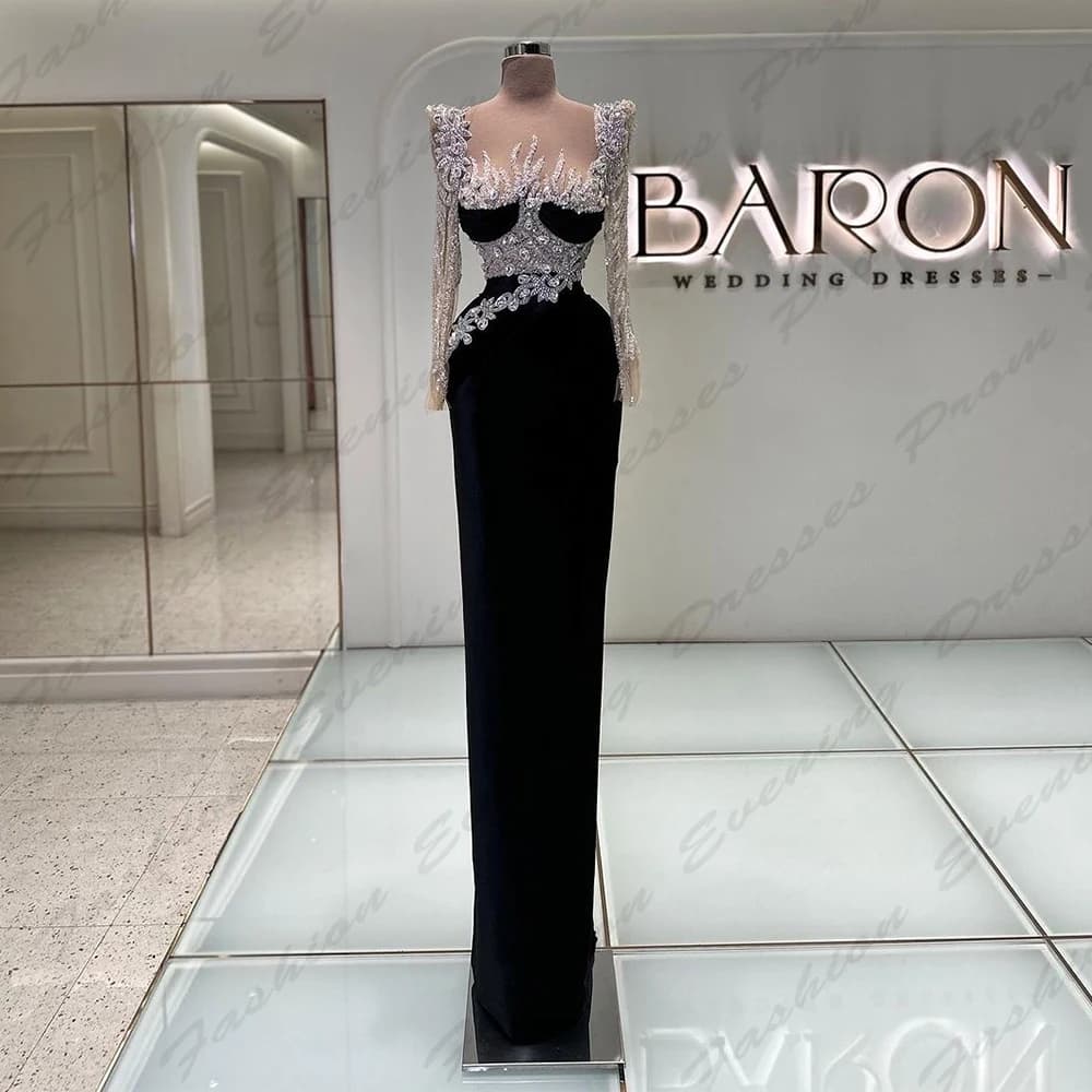 Robes de Soirée Noires pour Femme, Magnifique, Fascinante, avec Perles, Sirène, Simple, Manches sulf