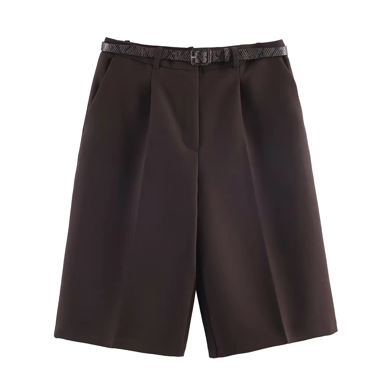 Shorts décontractés longs pour femmes, style vintage, taille haute avec ceinture, nouvelle collectio