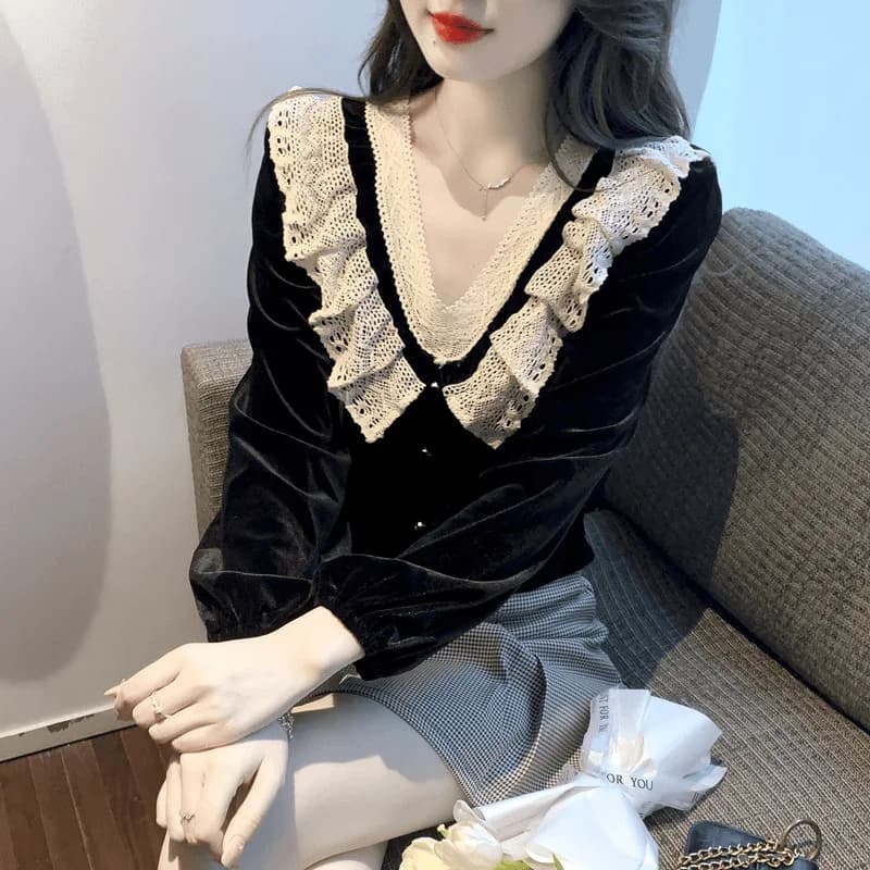 Chemise et chemisier noirs pour femmes, mode 2021, vêtements populaires coréens, jolie nouveauté, lu