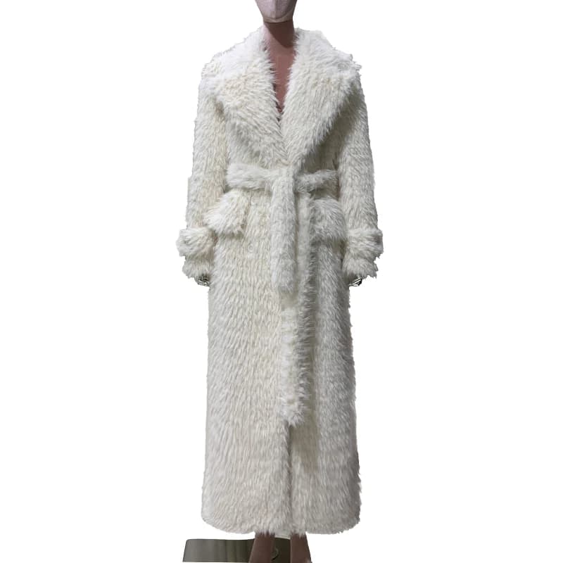 Mauroicardi printemps hiver Extra Long floue épais chaud poilu fausse fourrure manteau femmes ceintu