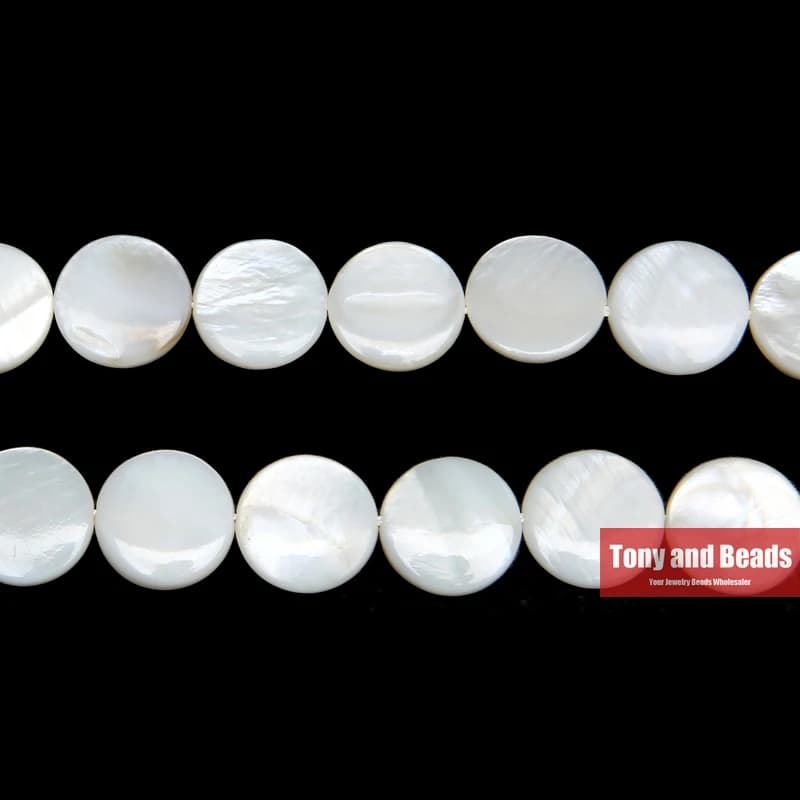 Fil de 15 pouces de 15mm de diamètre, pièce de monnaie en nacre naturelle, perles amples d'environ 3