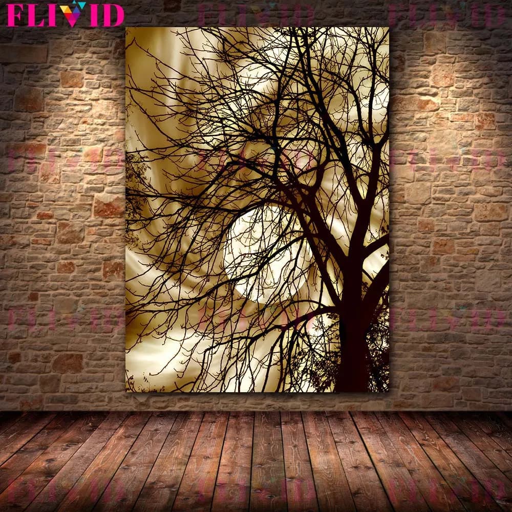 Toile d'art mural Vintage The Woods At Full Moon Night, peinture une nuit sombre pleine d'atmosphère