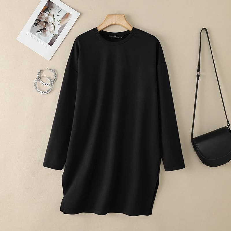 2026 ZANZEA Blouse Hijab Musulmane Femme, Hauts Longs de Printemps, Abaya Turque Tendance, Col Rond,