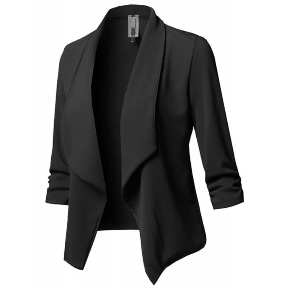 Blazer pour femme à manches longues, ouvert sur le devant, avec col cascade et ourlet asymétrique