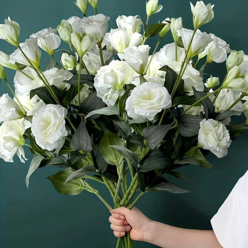 6 pièces de fleurs artificielles en soie Lisianthus blanches, fleurs d'Eustoma à longue tige, fausse