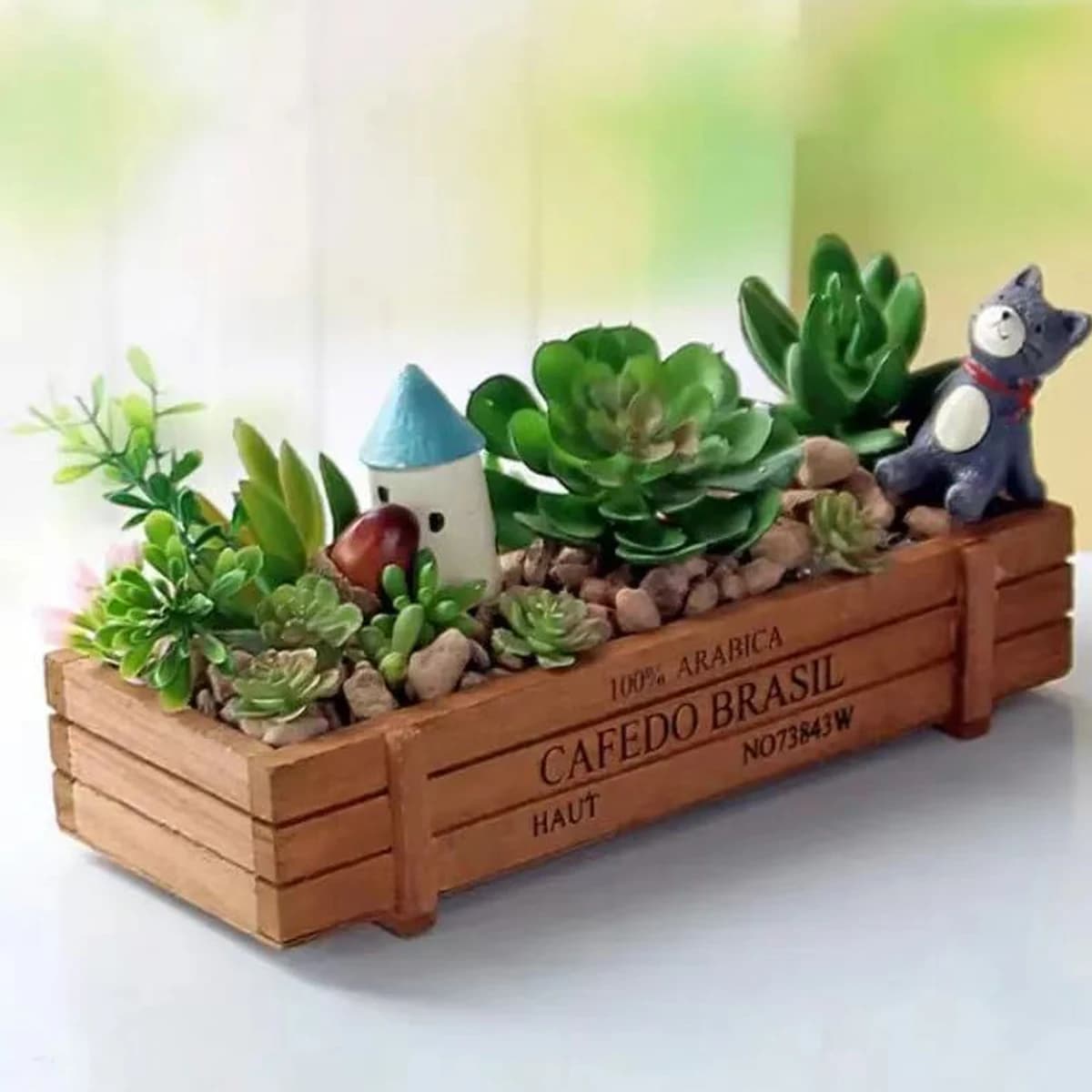 Jardinière en bois rustique pour plantes succulentes, pot de fleurs rectangulaire décoratif pour usa