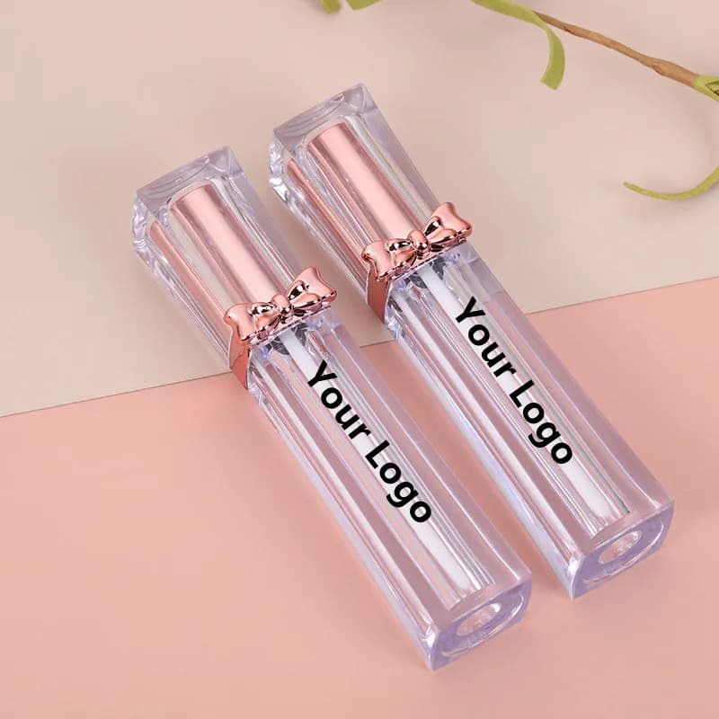 Tube de brillant à lèvres avec Logo privé, bouteille d'emballage transparente avec nœud papillon pou