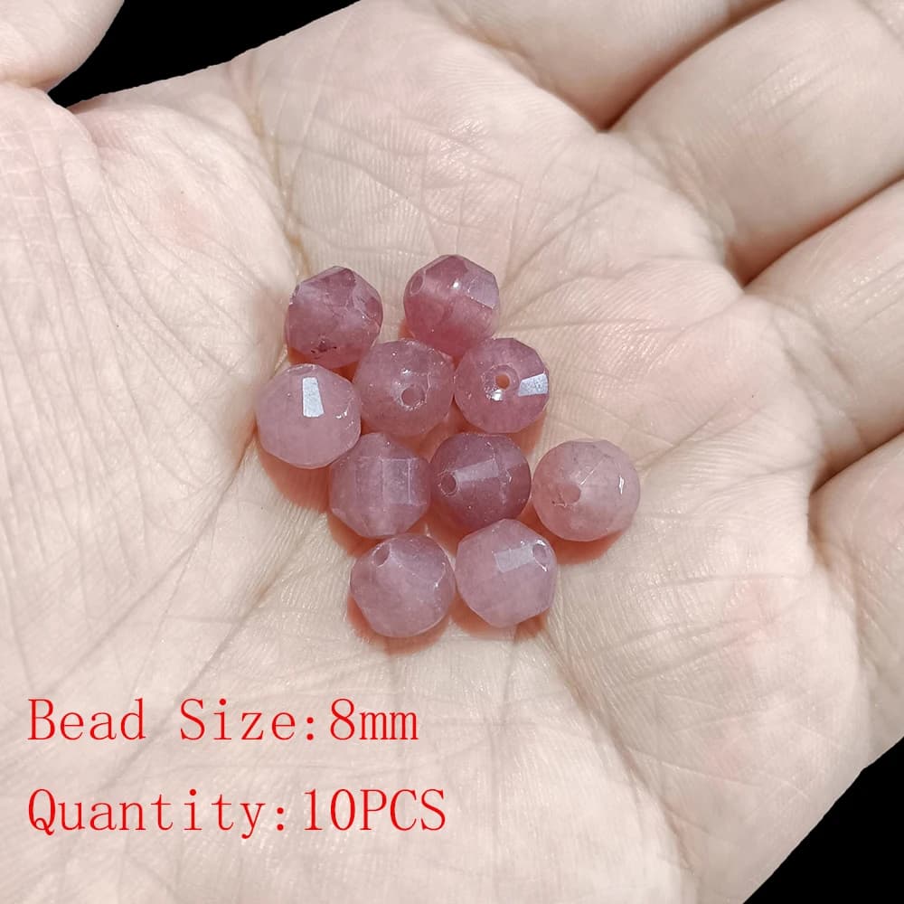 Perles rondes à facettes en quartz naturel aux fraises, perles d'espacement amples pour la fabricati