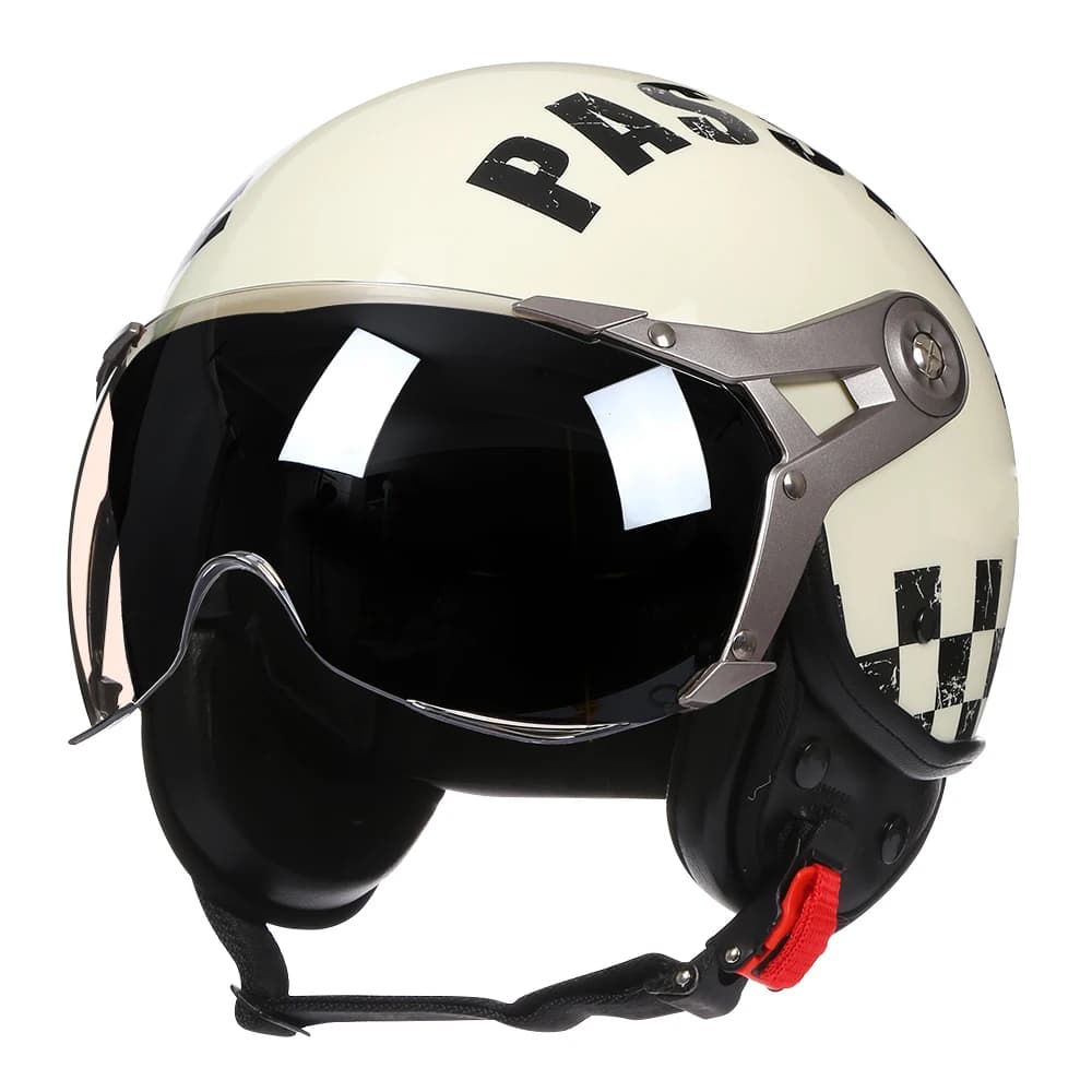 Casque de Moto Vintage TT & COCASCOS Jet avec visière Moto équitation 3/4 demi-casque ouvert rétro S