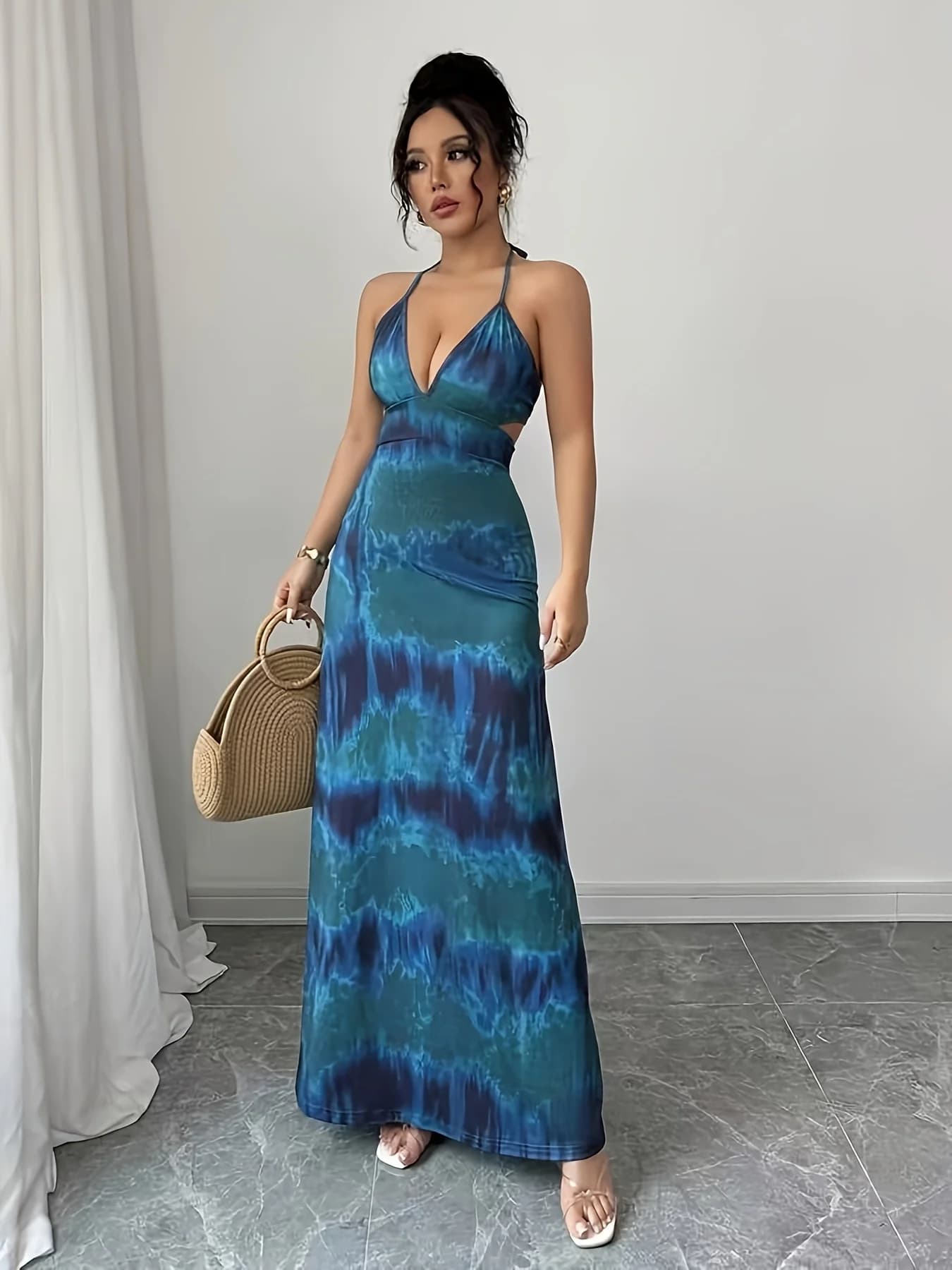 Robe longue élégante dos nu pour femme avec ceinture, sexy, pour les vacances, les trajets quotidien