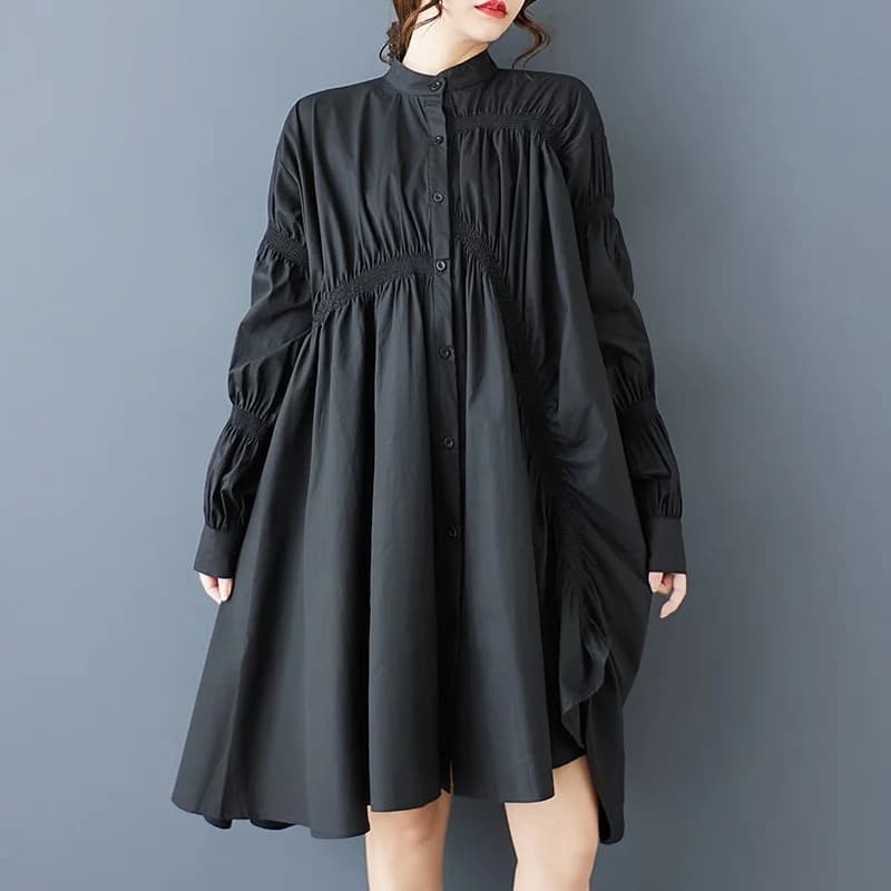 Robe chemise midi ample vintage à manches longues pour femme, nouvelle collection printemps-automne,