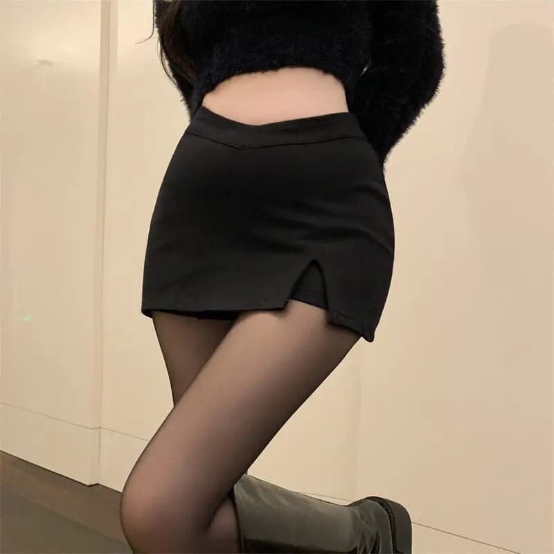 Mini jupes fendues noires pour femmes, jupe fendue taille haute, mode de fête coréenne, irrégulière,