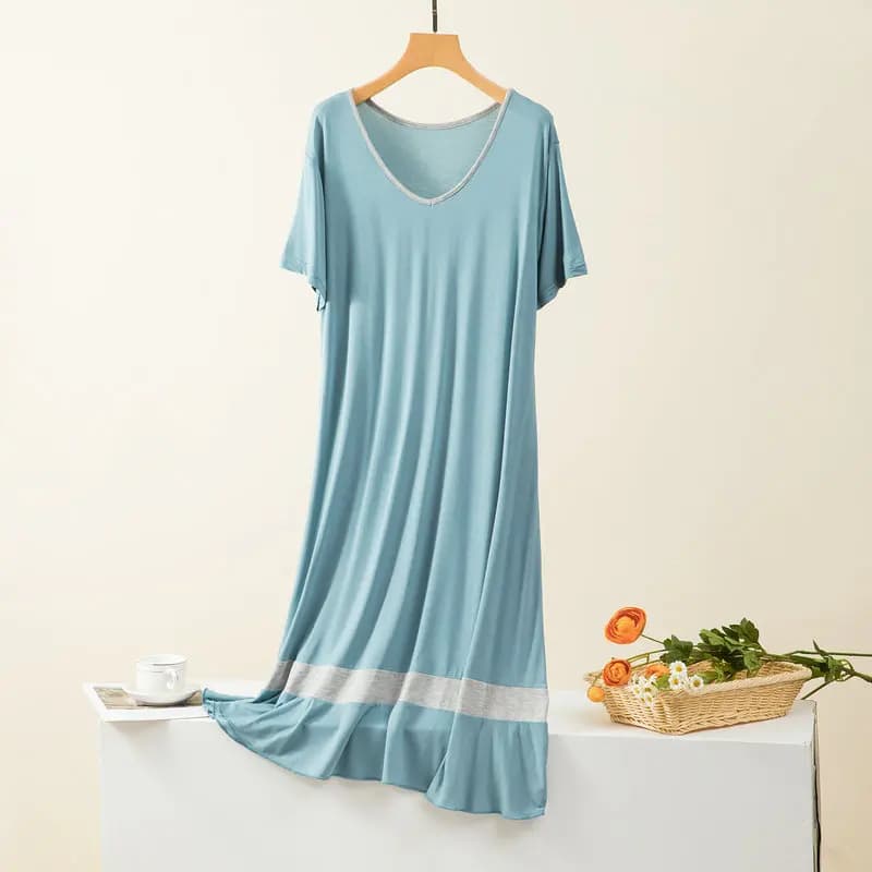 Robe de nuit mi-longue à manches courtes pour femmes, vêtements de nuit, chemises de nuit, grande ta