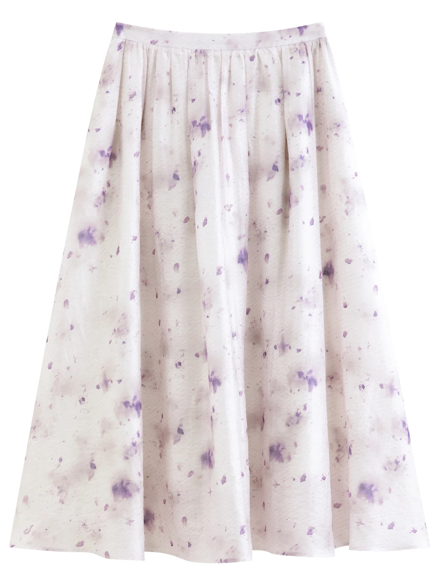 Jupe midi évasée tie-dye lilas FSLE 2026 pour femme, taille haute et tombé fluide, idéale pour les v