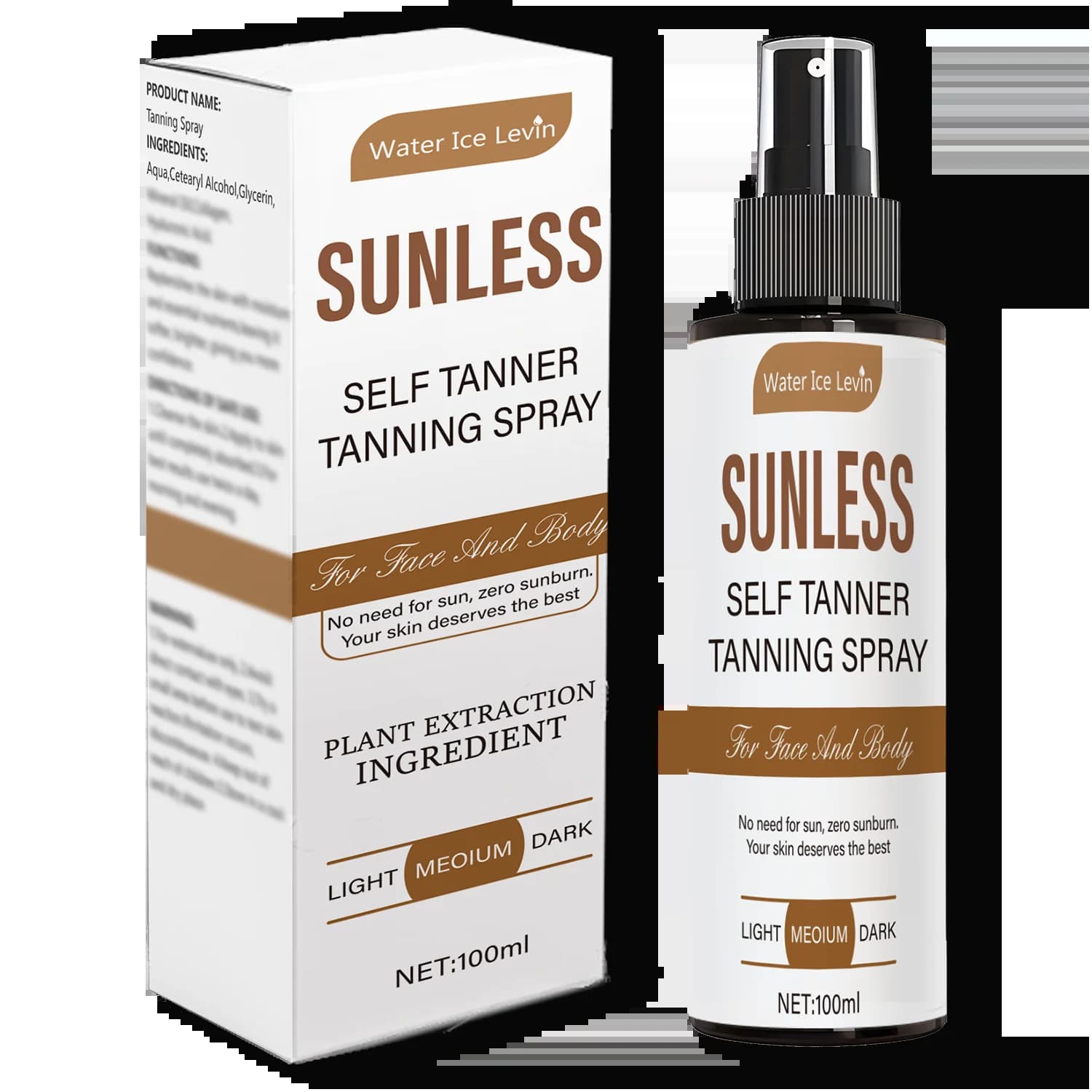 Spray autobronzant - Teinte brune naturelle, sans formaldéhyde, convient à tous les types et tons de