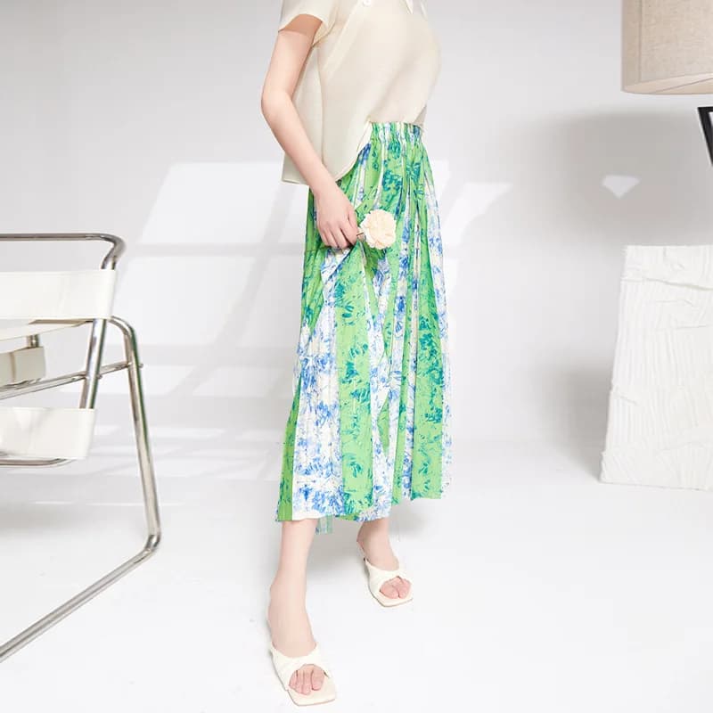 Miyake Organza jupe femme demi-jupe 2025 été nouveau sens senior plissé imprimé taille élastique a-l