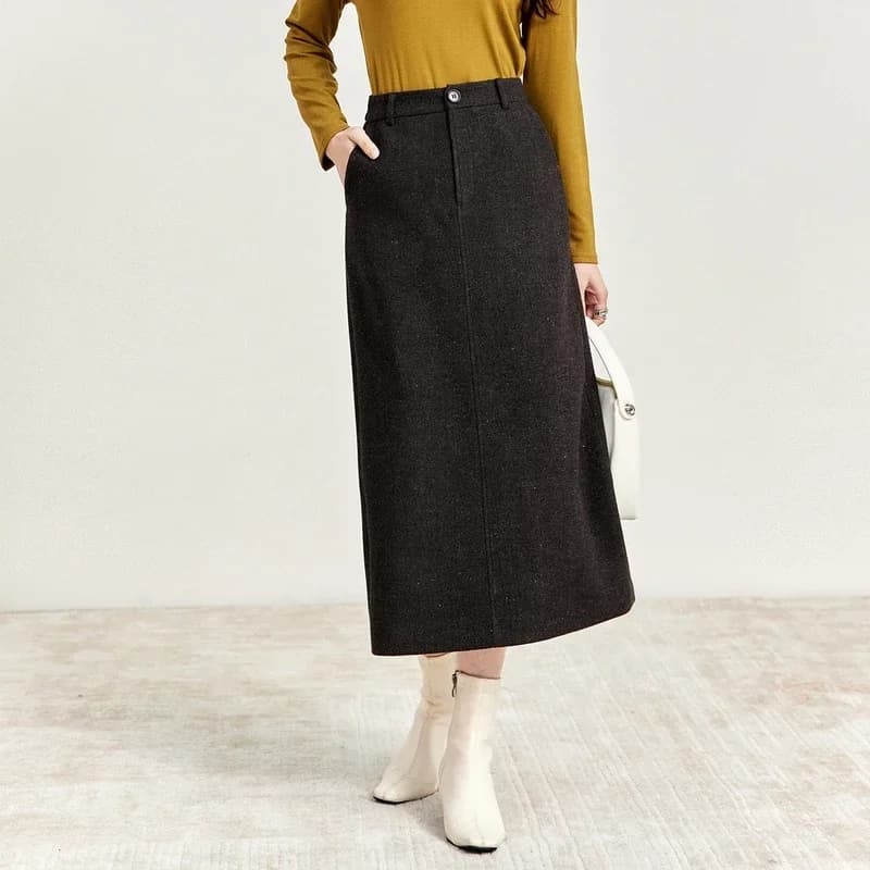 Jupe longue en laine droite SENTUBILA pour femme, collection Hiver 2026, élégante, en tweed, taille 