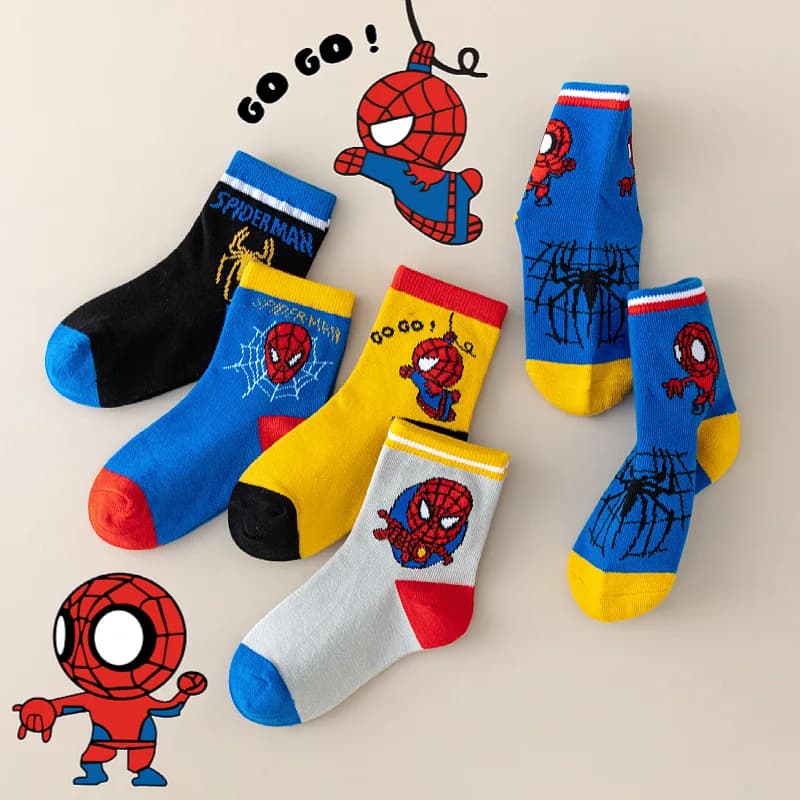 5 paires de chaussettes pour enfants MARVEL Spiderman, chaussettes douces Kawaii pour garçons, chaus