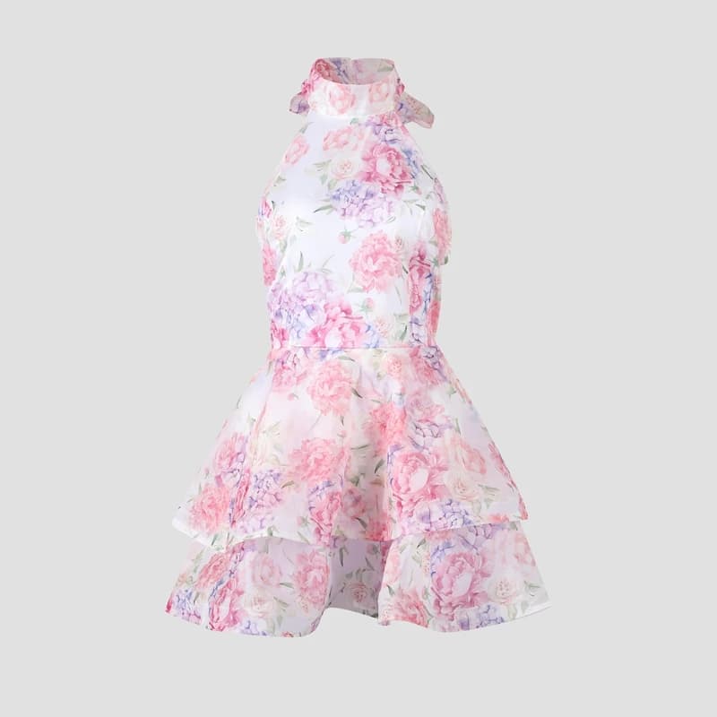 Mini robe Chic à imprimé Floral, dos nu, sans manches, ourlet empilable, ligne A, vêtements de soiré