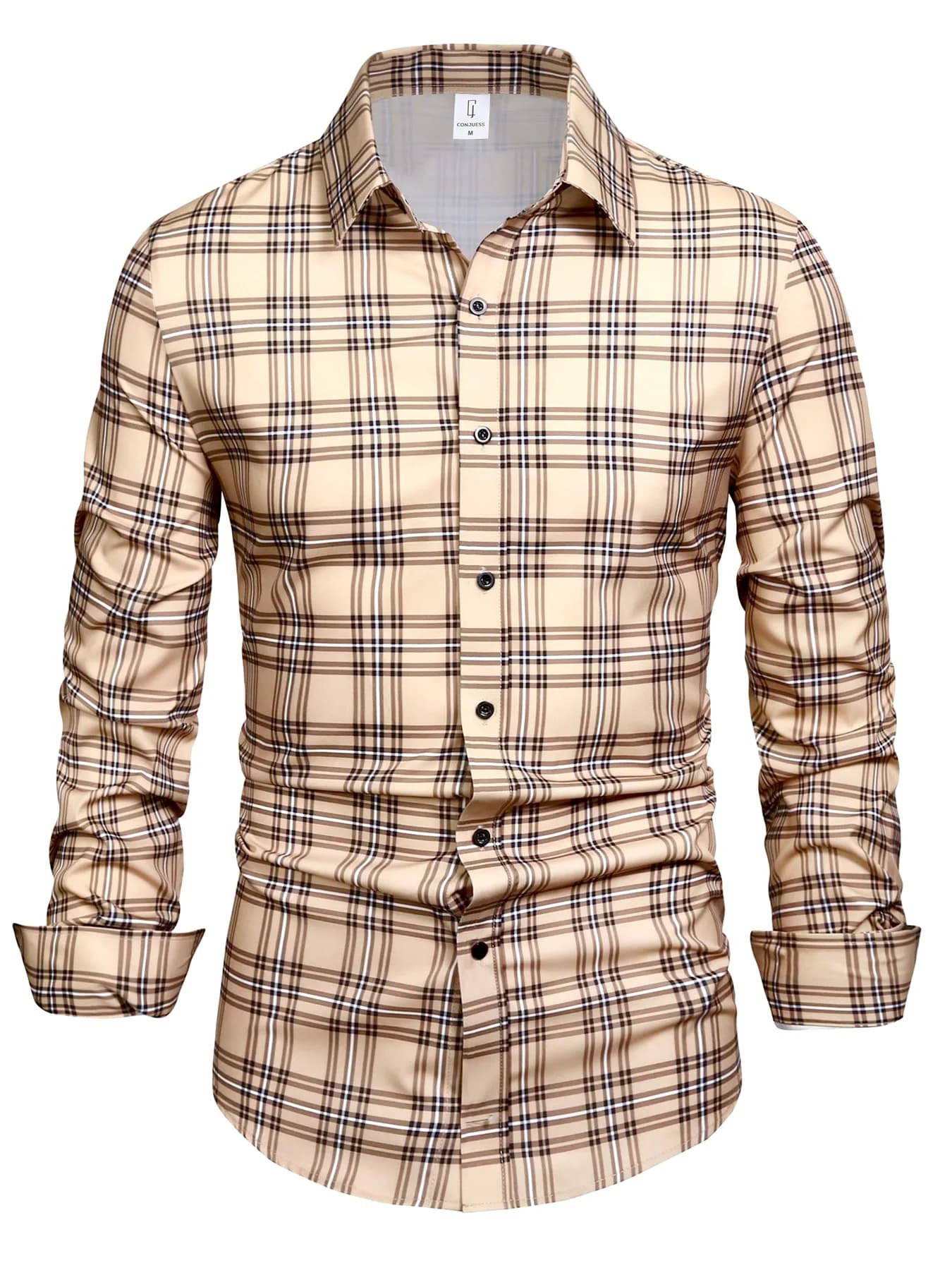 Chemise à manches longues à carreaux classiques kaki pour homme, idéale pour les occasions décontrac