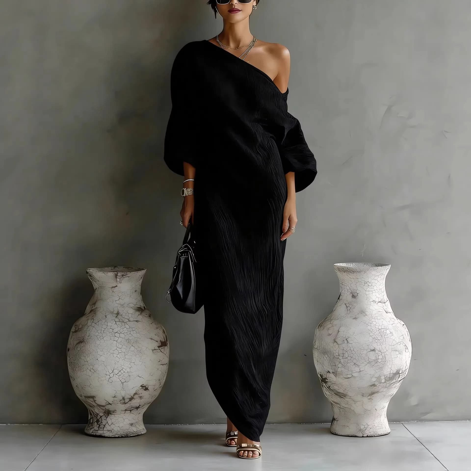 Robe longue asymétrique en lin pour femme, blanche, à une épaule, avec manches chauve-souris, tissu 