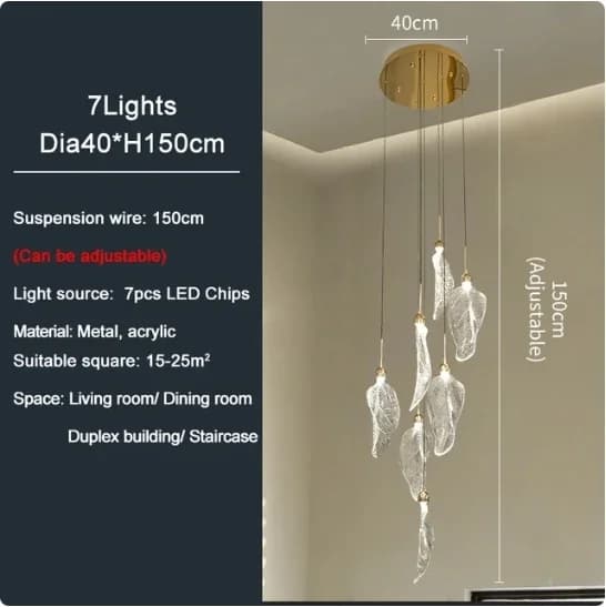 Lustre d'escalier moderne pour Villa hall Suspension luminaire décor de luxe feuille Design acryliqu