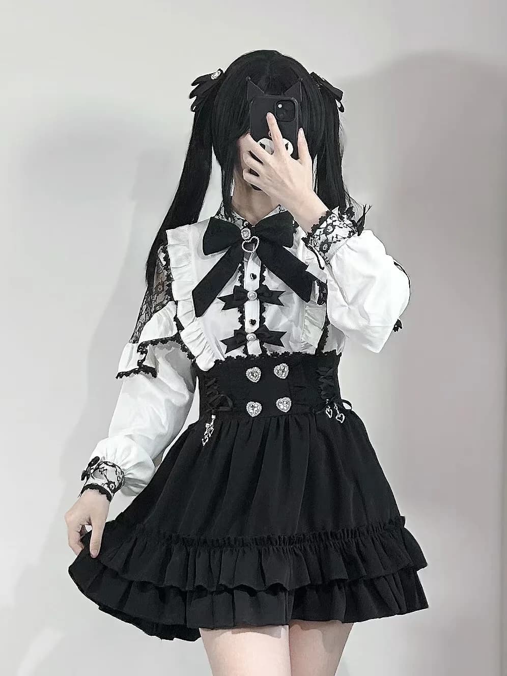 Kawii Jirai Kei jupe tenue Lolita filles Blouse haut femmes chemise à manches longues 2025 nœud chem