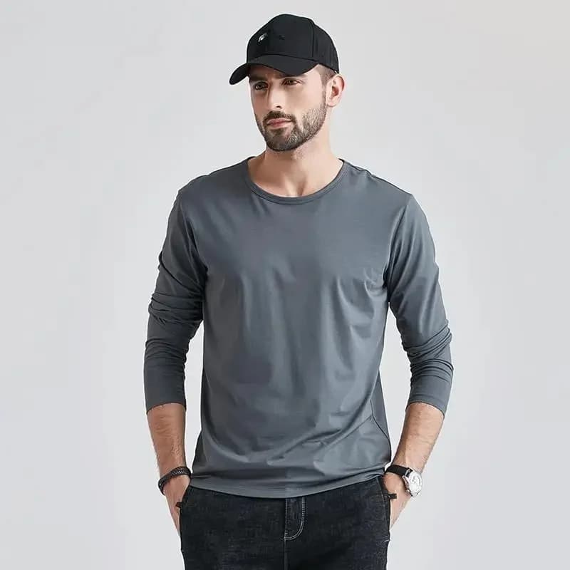 T-Shirt à manches longues pour hommes, couche de Base polyvalente, couleur Pure, tendance, grande ta