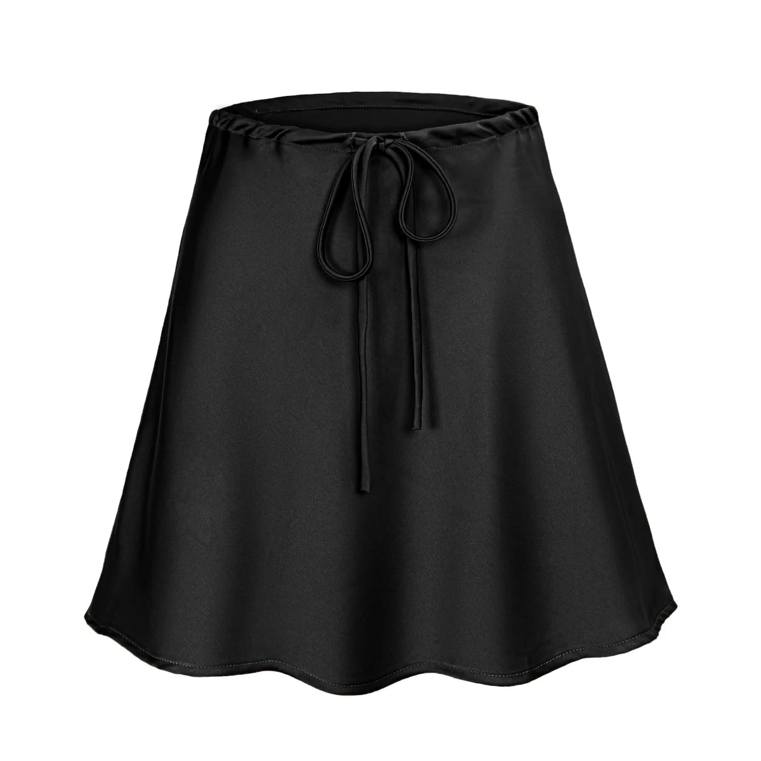 Mini jupes en Satin femmes été Beige soie jupe courte pour femme cordon taille haute noir Satin jupe