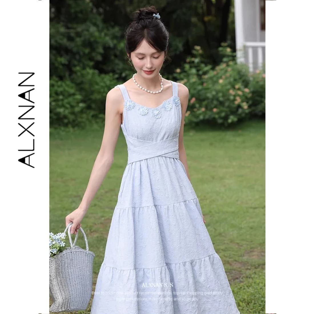 ALXNAN – robe longue pour femmes, motif floral 3D, robes de soirée élégantes, mode d'été, bleu, vête