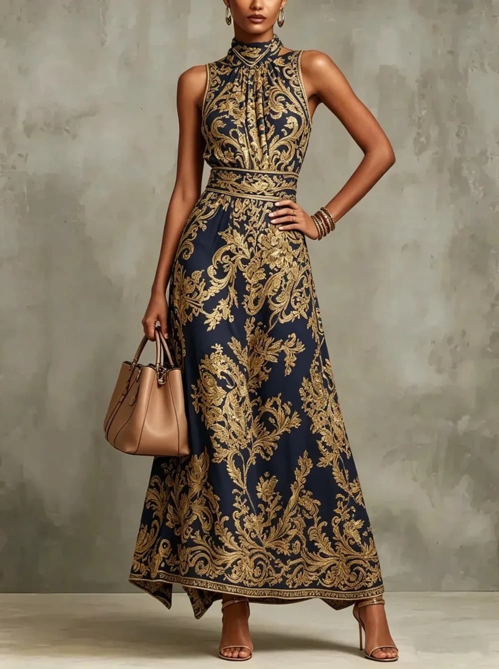 Robe longue vintage brodée dorée, robe de soirée moulante, tenue de soirée ajustée, combinaison, ens