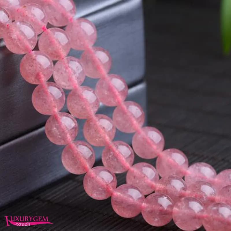 Quartzs naturels aux fraises, pierre de cristal, forme ronde lisse, perles d'espacement amples, acce