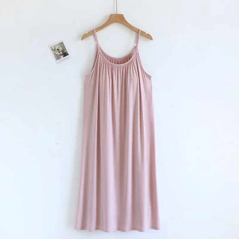Chemise de nuit mi-longue pour femmes, robe d'été Sexy en Modal avec coussin de poitrine, vêtements 