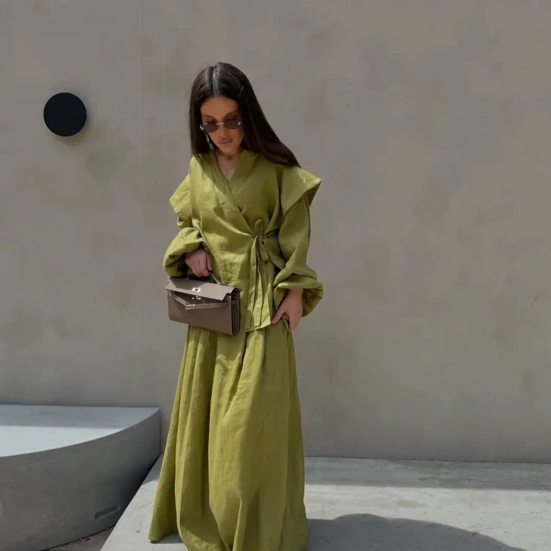 Ensemble jupe crayon et chemisier pour femme, printemps/automne, design de créateur, à nouer devant,