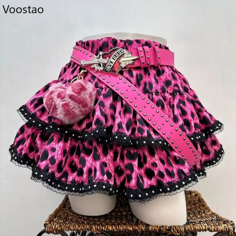Jupe en jean style Lolita vintage japonaise esthétique Y2K pour femmes, mini-jupe gothique à imprimé