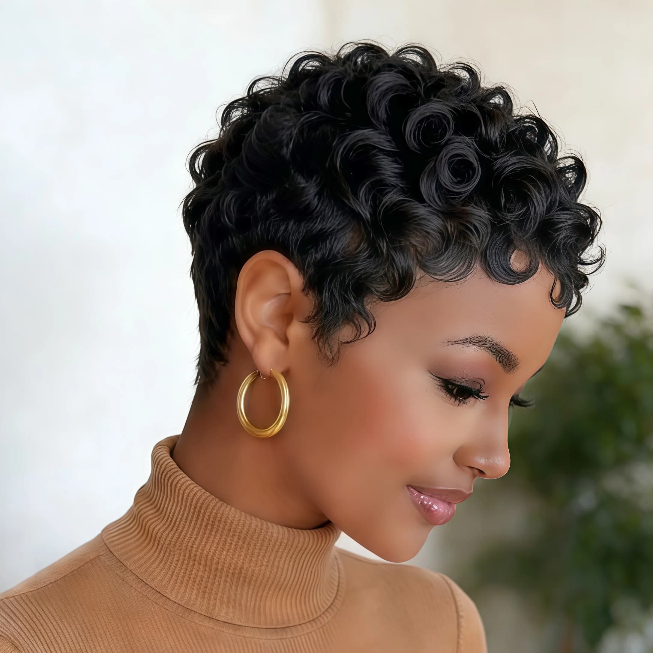 Perruques courtes de style pixie pour femmes, perruque de style pixie bouclée, cheveux humains avec 