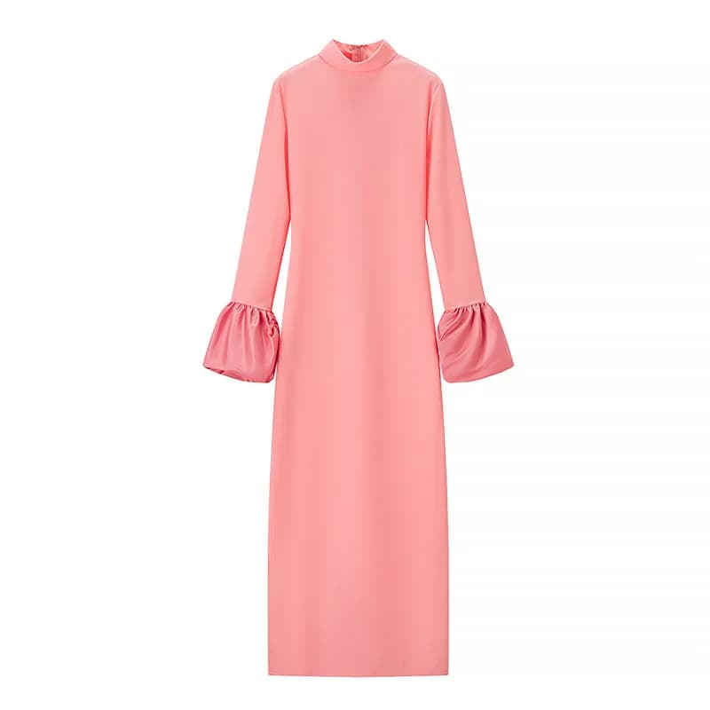 HH – robe longue d'été pour femmes, couleur unie, col mi-haut, manches longues, fente décorative, fe