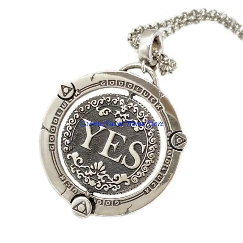 LXAF – collier avec pendentif en forme pièce monnaie rotative, Vintage, réglable, chaîne clavicule, 