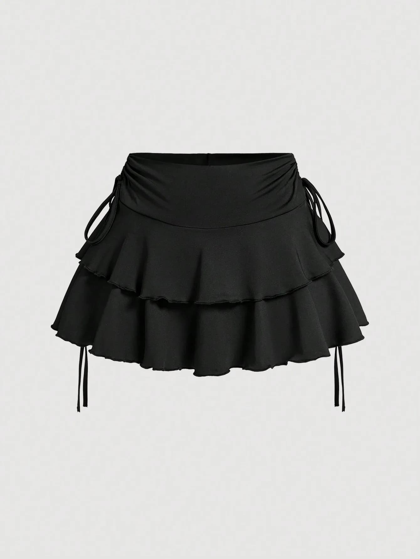 Mini-jupe à volants superposés pour femmes grandes tailles avec cordon de serrage latéral