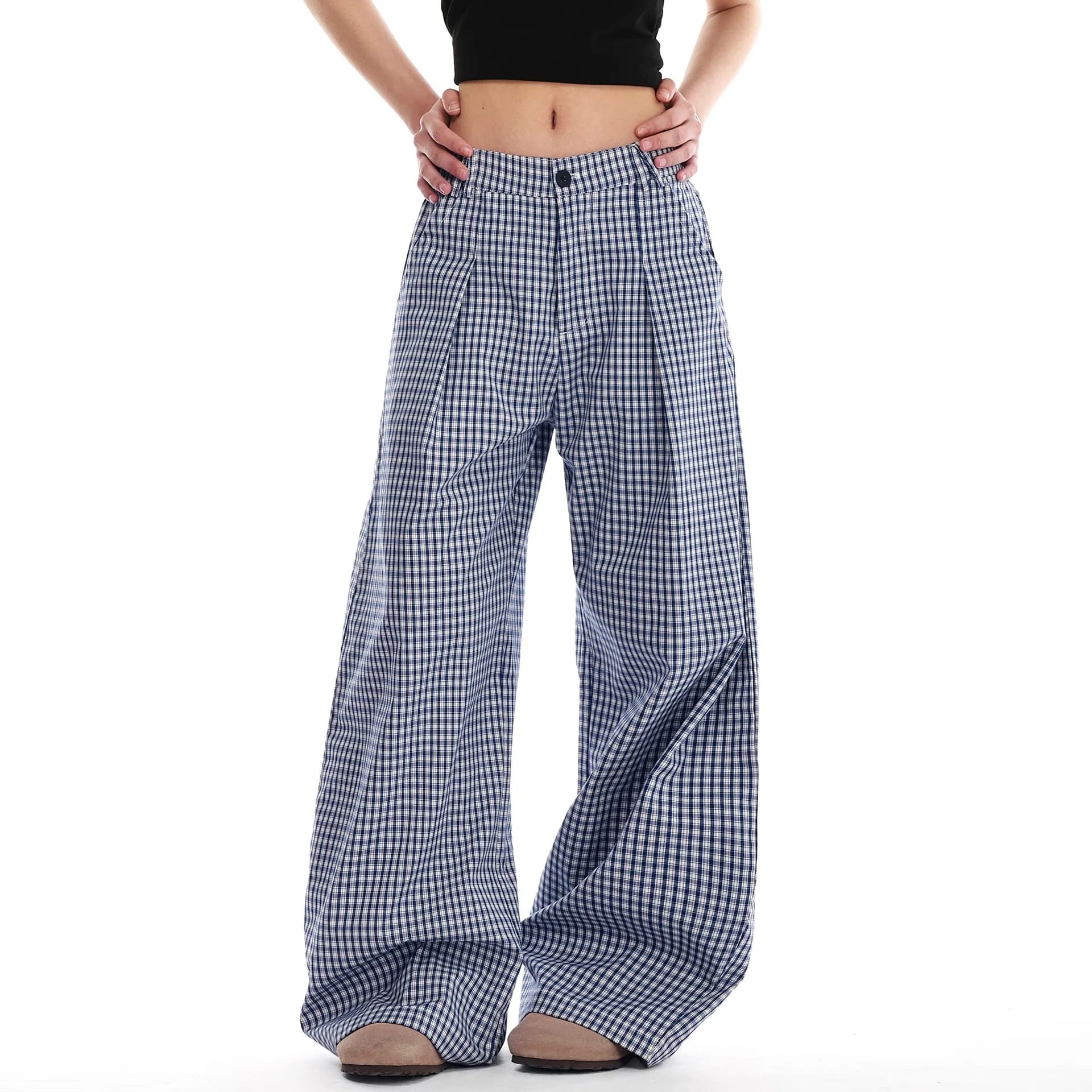 Pantalon large pour femme, taille haute, coupe droite, style Y2K streetwear, élégant, décontracté, à