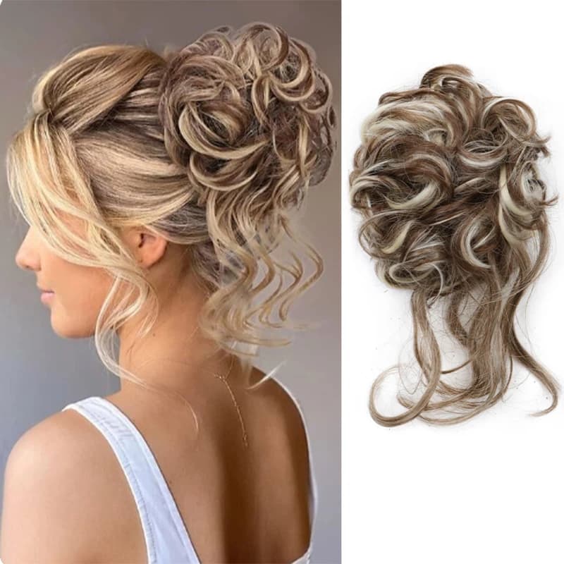 Chignon synthétique élégant bouclé en caoutchouc élastique, moelleux, facile à coiffer, adapté à un 