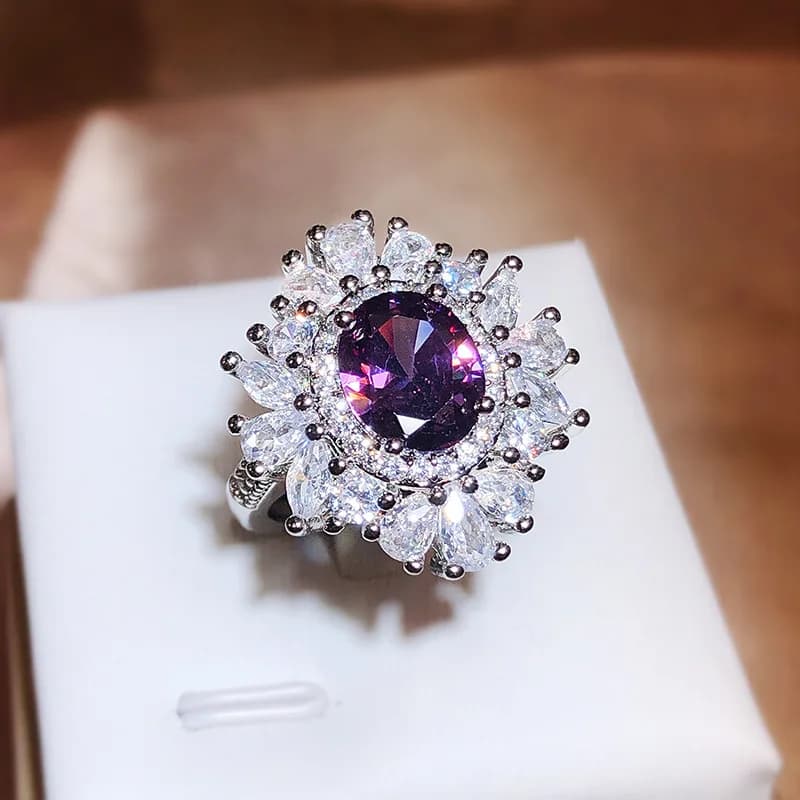 Bague classique en argent 925 pour femmes, oreiller Long, Zircon violet foncé, plein de diamants, Si