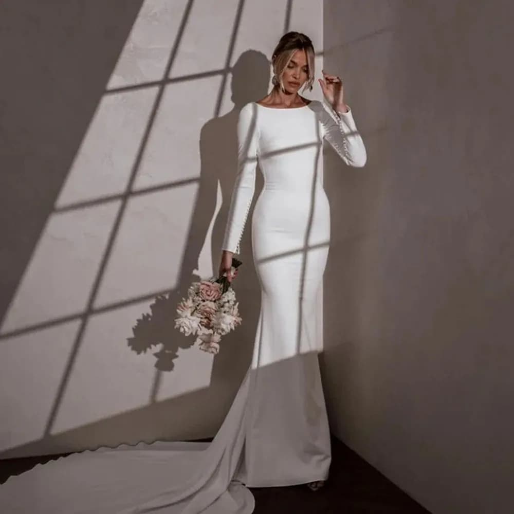Robes de mariée élégantes à manches longues, de luxe, 2026, pour mariage civil, style sirène, dos nu