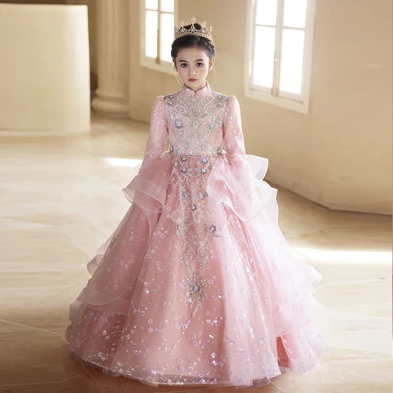 Robe de princesse à manches longues pour fille, élégante et mignonne, idéale pour demoiselle d'honne